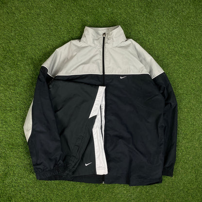 00s Nike Piping Tracksuit Set Windbreaker + Joggers Grey XXL