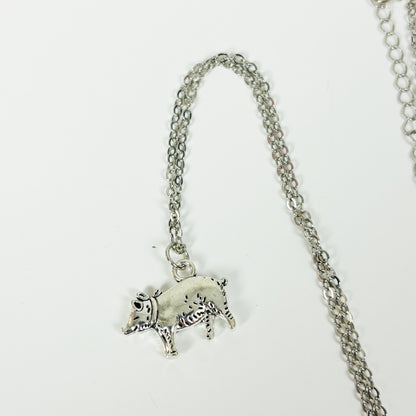 Vintage Pig Necklace Silver