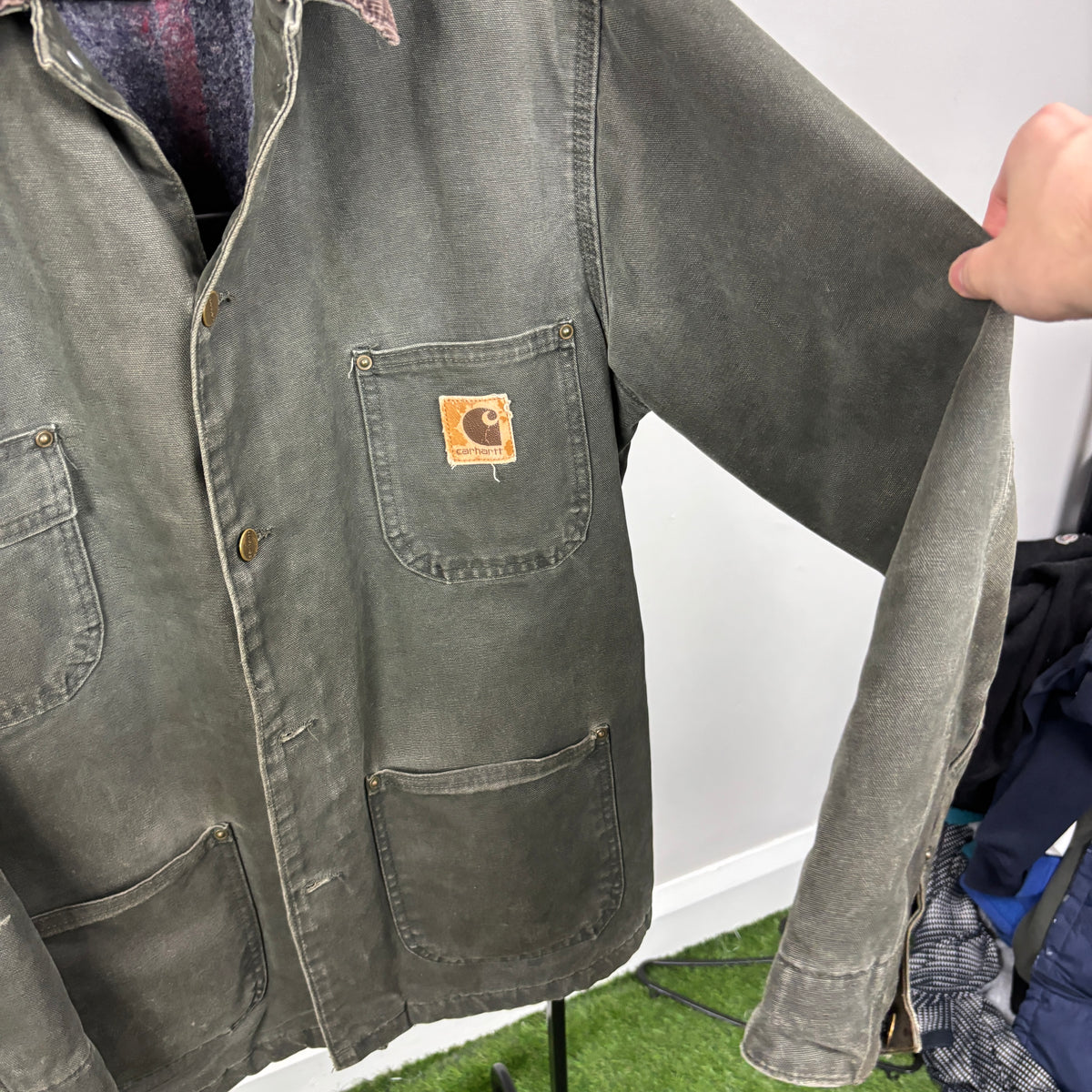 90s Carhartt Blanket Lined Chore Coat Jacket Green Medium