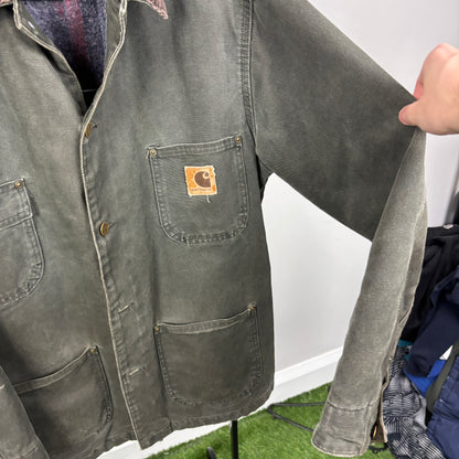 90s Carhartt Blanket Lined Chore Coat Jacket Green Medium