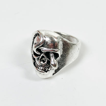 Retro Vintage Skull Signet Ring Silver