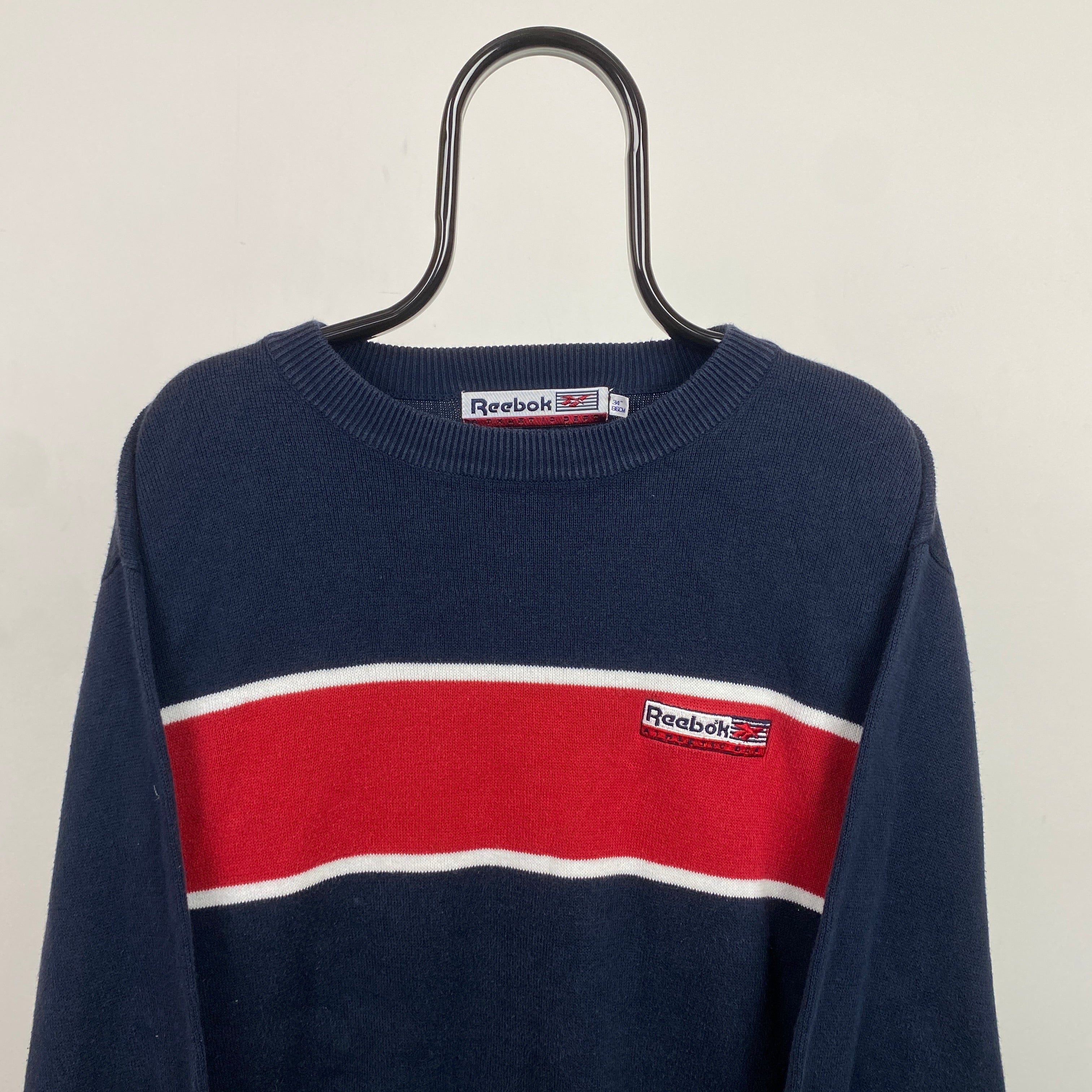 Retro Reebok Knit Sweatshirt Blue Large