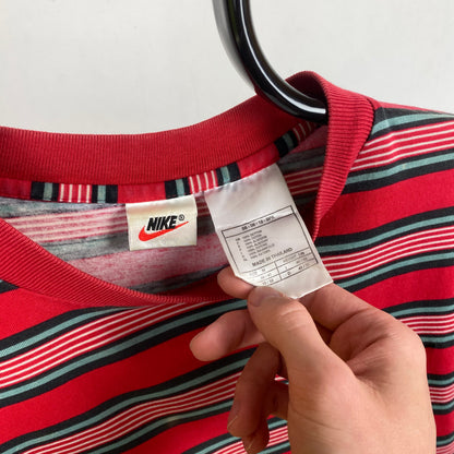 90s Nike Striped T-Shirt Red Medium