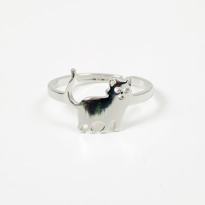 Vintage Adjustable Cat Ring Silver