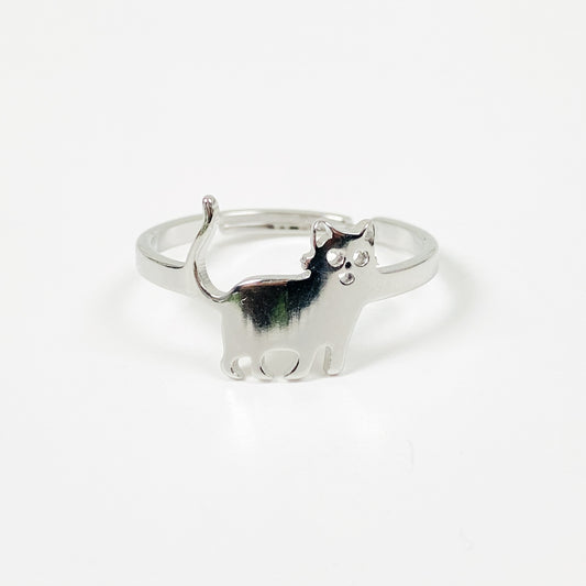 Vintage Adjustable Cat Ring Silver