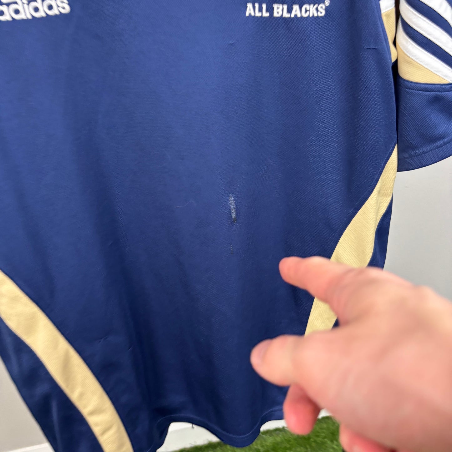 00s Adidas All Blacks Rugby T-Shirt Blue Large
