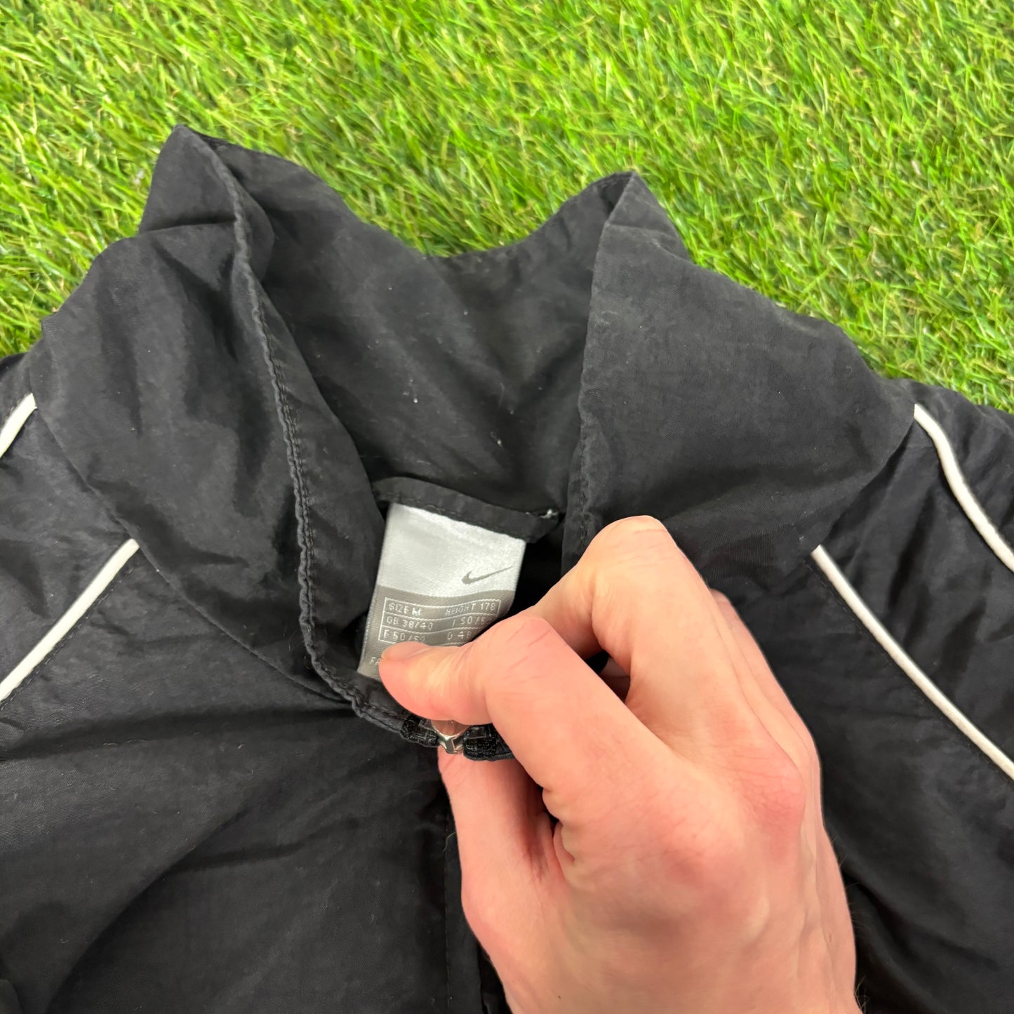 00s Nike Piping Windbreaker Jacket + Joggers Set Black Medium