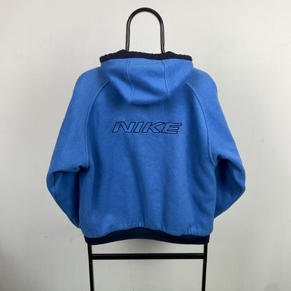 90s Nike Reversible Fleece Coat Jacket Blue Small