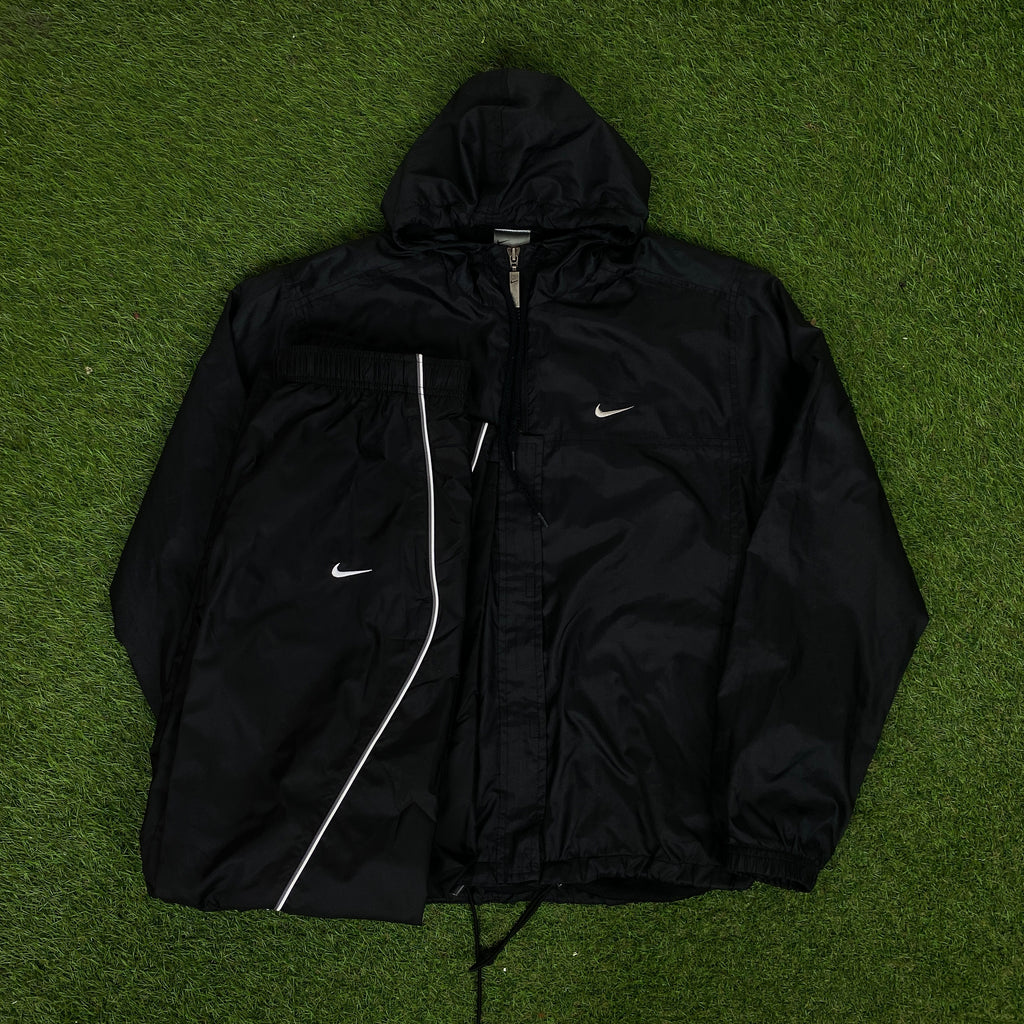 00s Nike Piping Tracksuit Jacket + Joggers Set Black Small