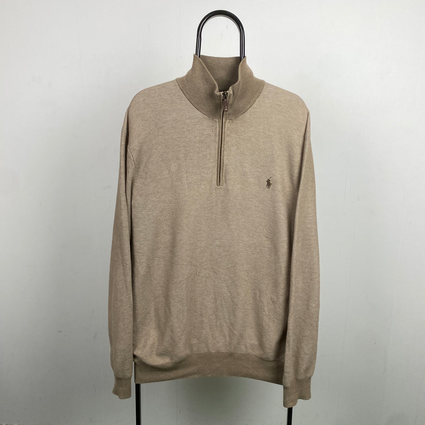 Retro Polo Ralph Lauren 1/4 Zip Sweatshirt Brown XL