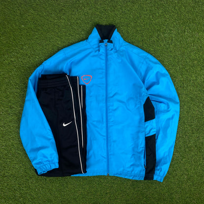 00s Nike Piping Windbreaker Jacket + Joggers Set Blue Small