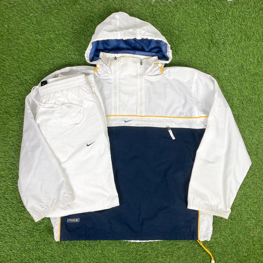 00s Nike Piping Tracksuit Jacket + Joggers Set White Large