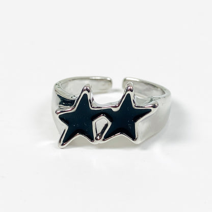 Adjustable Star Ring Silver Black