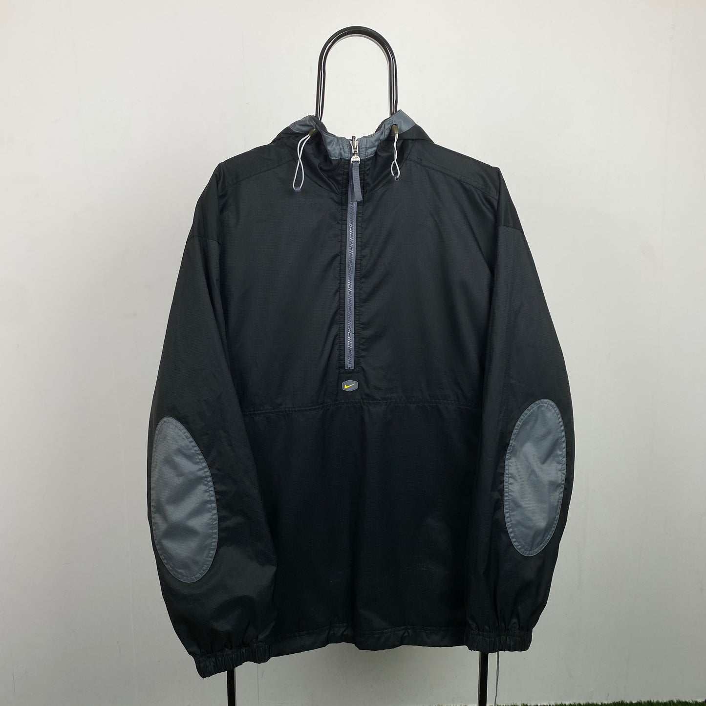 90s Nike Hex Reversible Fleece Coat Jacket Black Grey XL