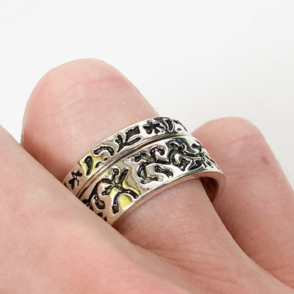 Retro Vintage Vine Leaf Stack Ring Silver