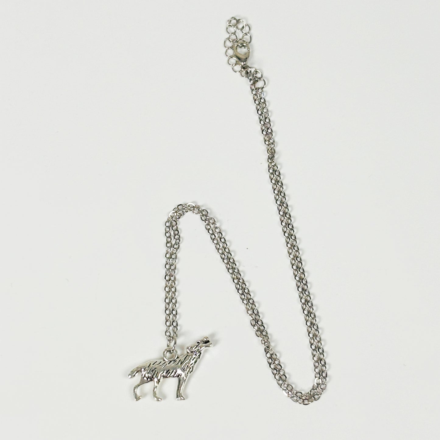 Vintage Wolf Charm Necklace Silver