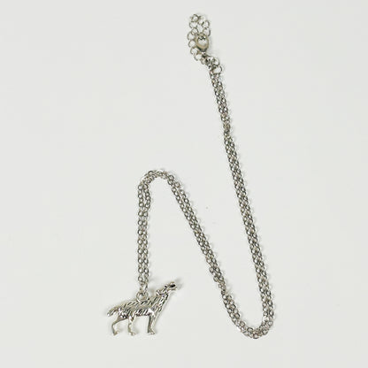 Vintage Wolf Charm Necklace Silver
