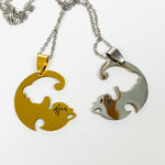 Retro Cat Pair Necklace Chain Silver Gold
