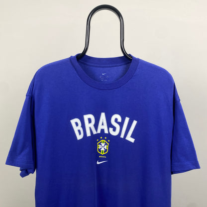 90s Nike Brazil Carlos Football Shirt T-Shirt Blue XL