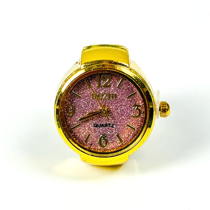 Glitter Watch Ring Gold Pink