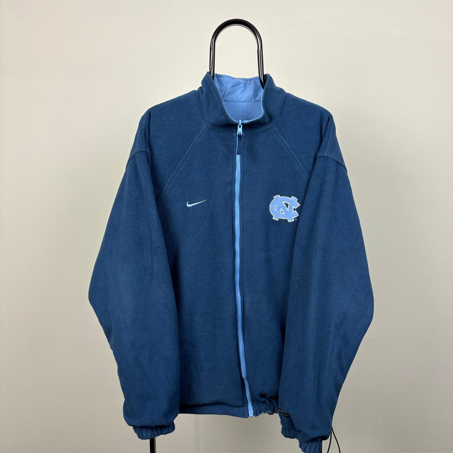 90s Nike UNC Reversible Fleece Coat Jacket Blue Large