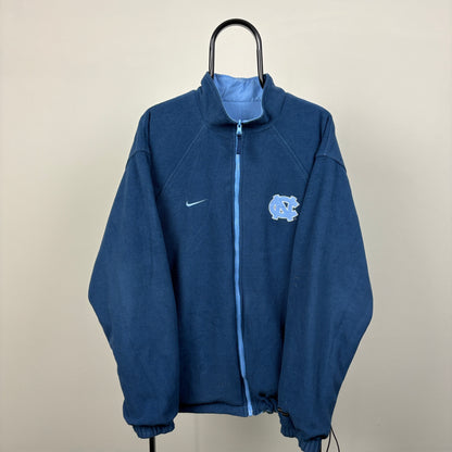 90s Nike UNC Reversible Fleece Coat Jacket Blue Large