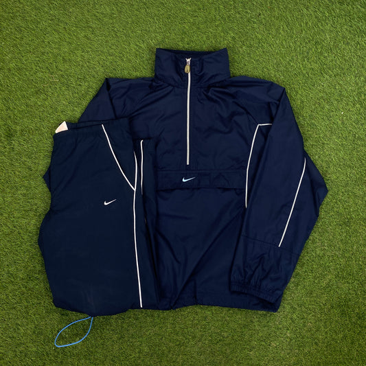 90s Nike Windbreaker Jacket + Joggers Set Blue Small