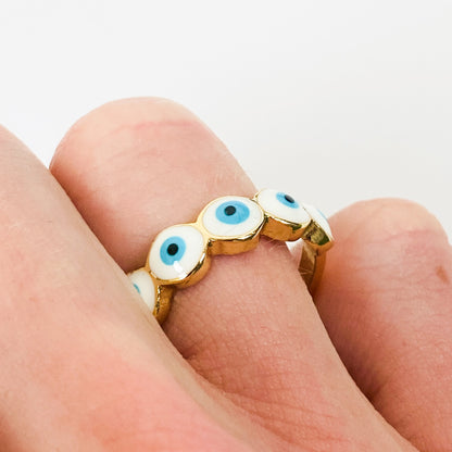 Retro Adjustable Evil Eye Ring Gold