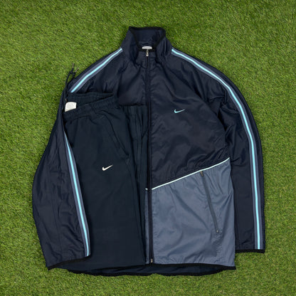 00s Nike Piping Tracksuit Jacket + Joggers Set Blue Large