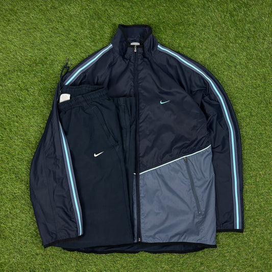 00s Nike Piping Tracksuit Jacket + Joggers Set Blue Large
