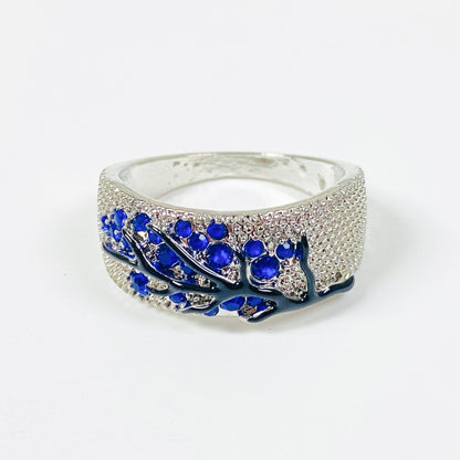 Retro Gemstone Tree Ring Silver Sapphire