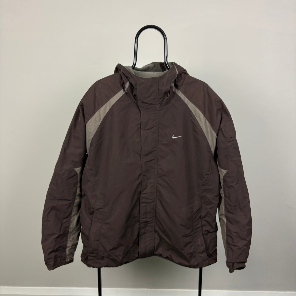 00s Nike Reversible Fleece Coat Jacket Black Brown Large