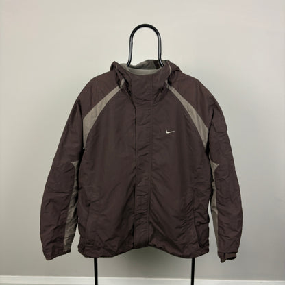 00s Nike Reversible Fleece Coat Jacket Black Brown Large