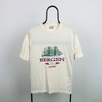 Retro 90s Bergen Norway T-Shirt Brown Medium