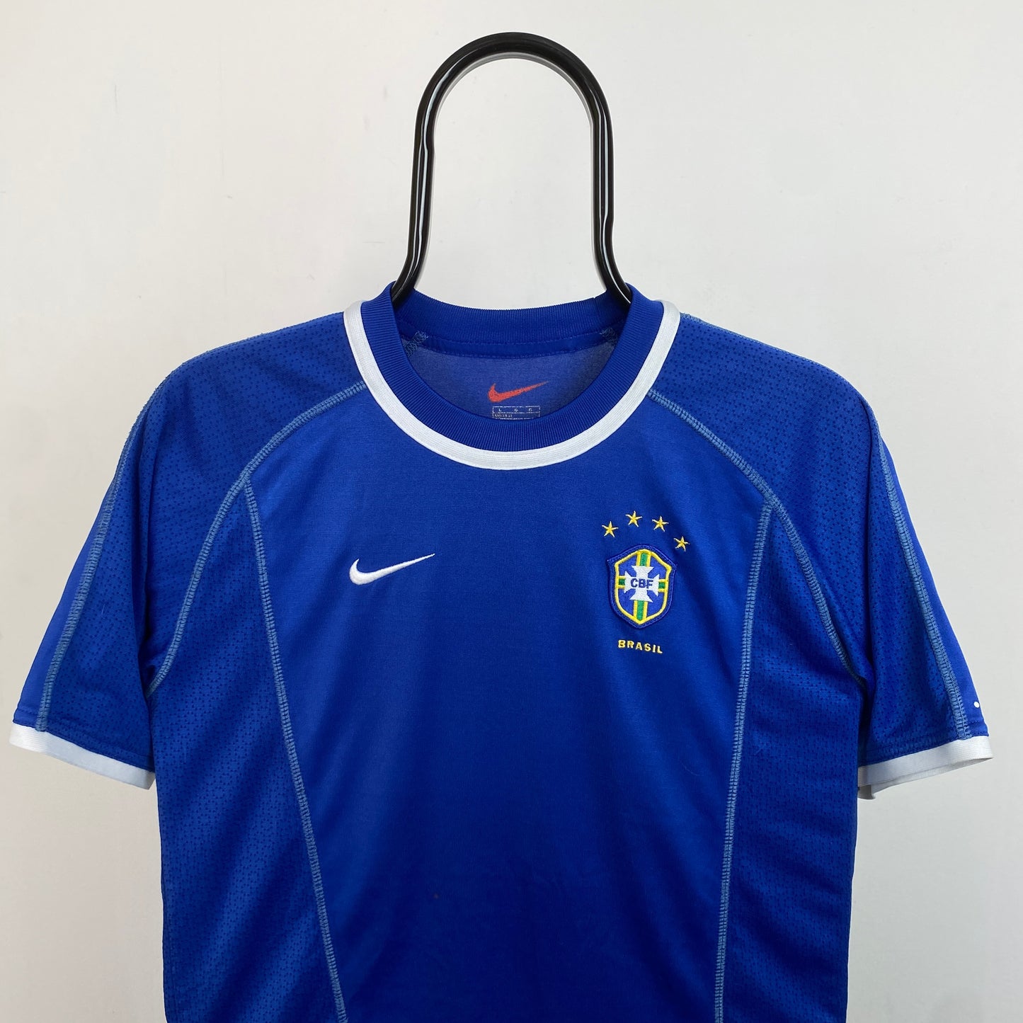 90s Nike Brazil Football Shirt T-Shirt Blue XS