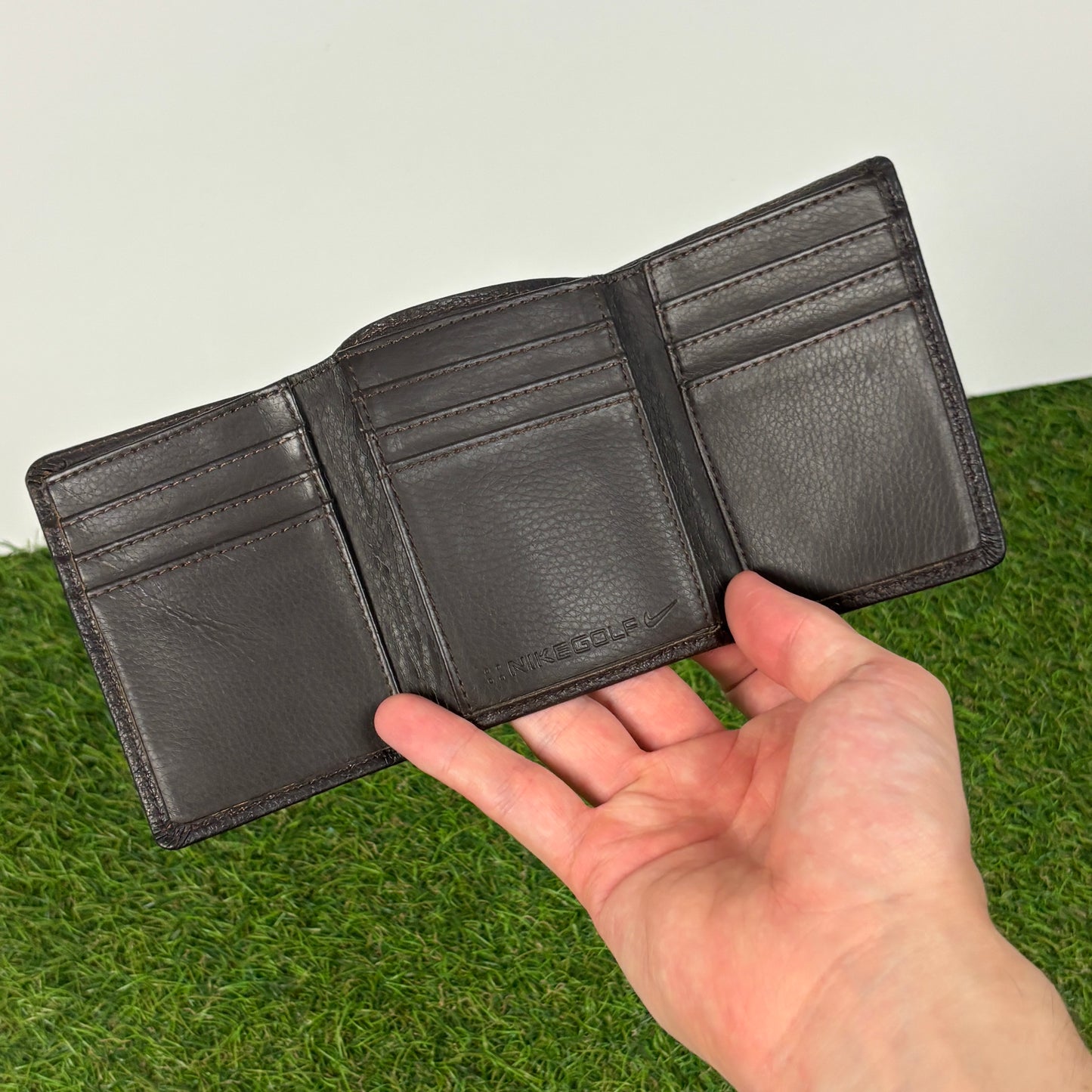 00s Nike Golf Leather Tri-Fold Wallet Card Holder Black