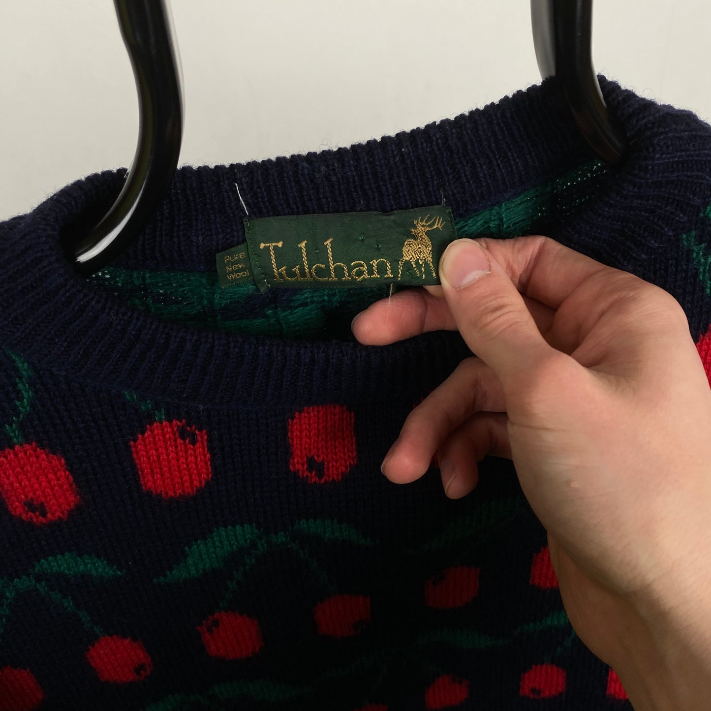 Retro Tulchan Cherry Knit Sweatshirt Blue Large