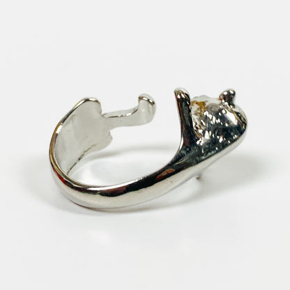 Retro Adjustable Cat Gem Ring Silver