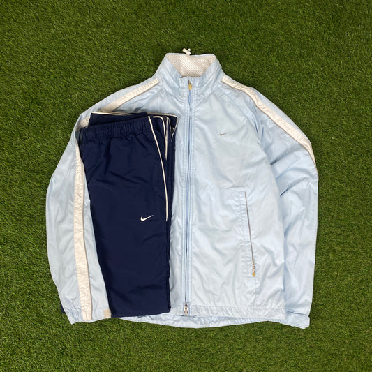 00s Nike Clima Fit Piping Tracksuit Jacket + Joggers Set Baby Blue Large