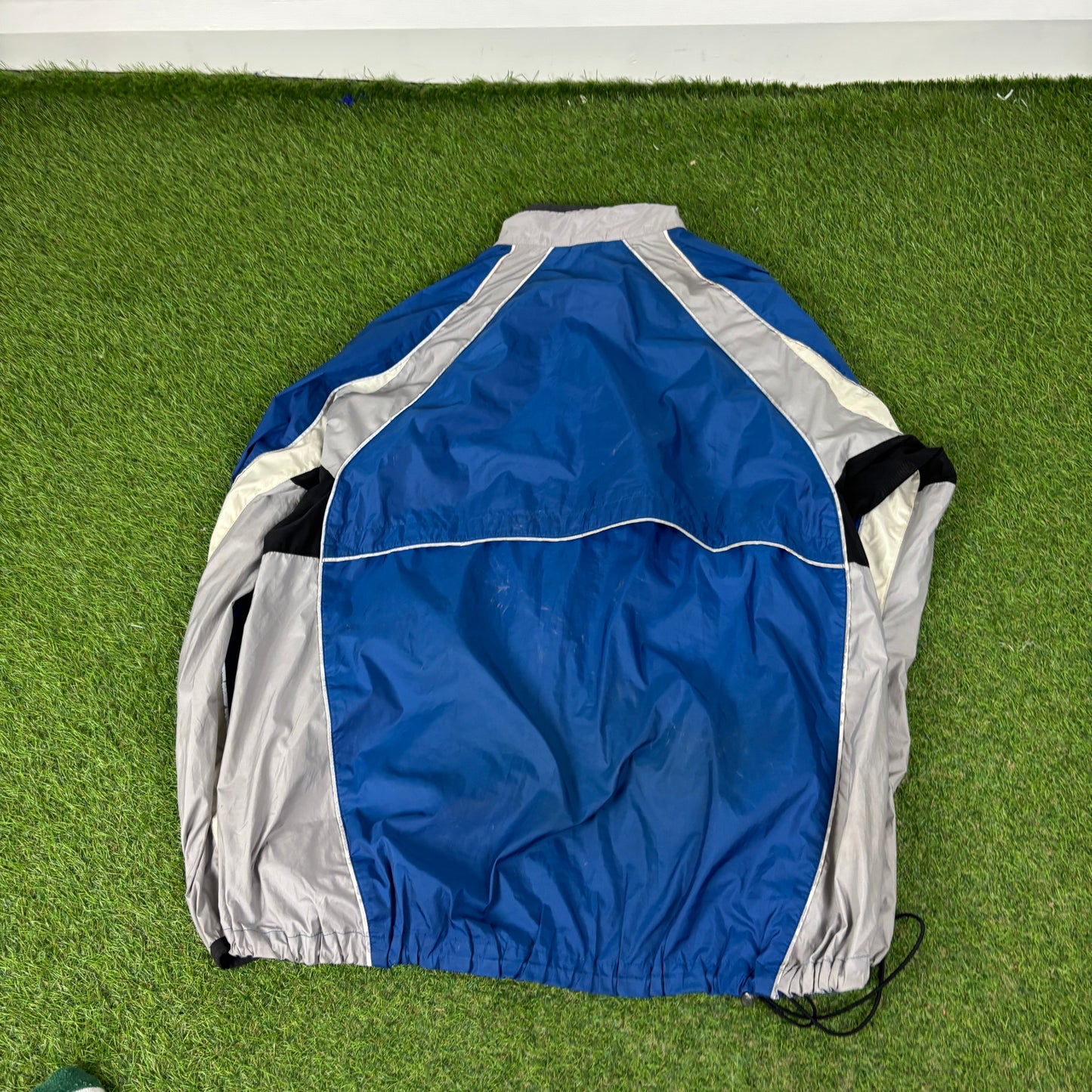 00s Nike Piping Waterproof Windbreaker Tracksuit Set Jacket + Joggers Blue XL