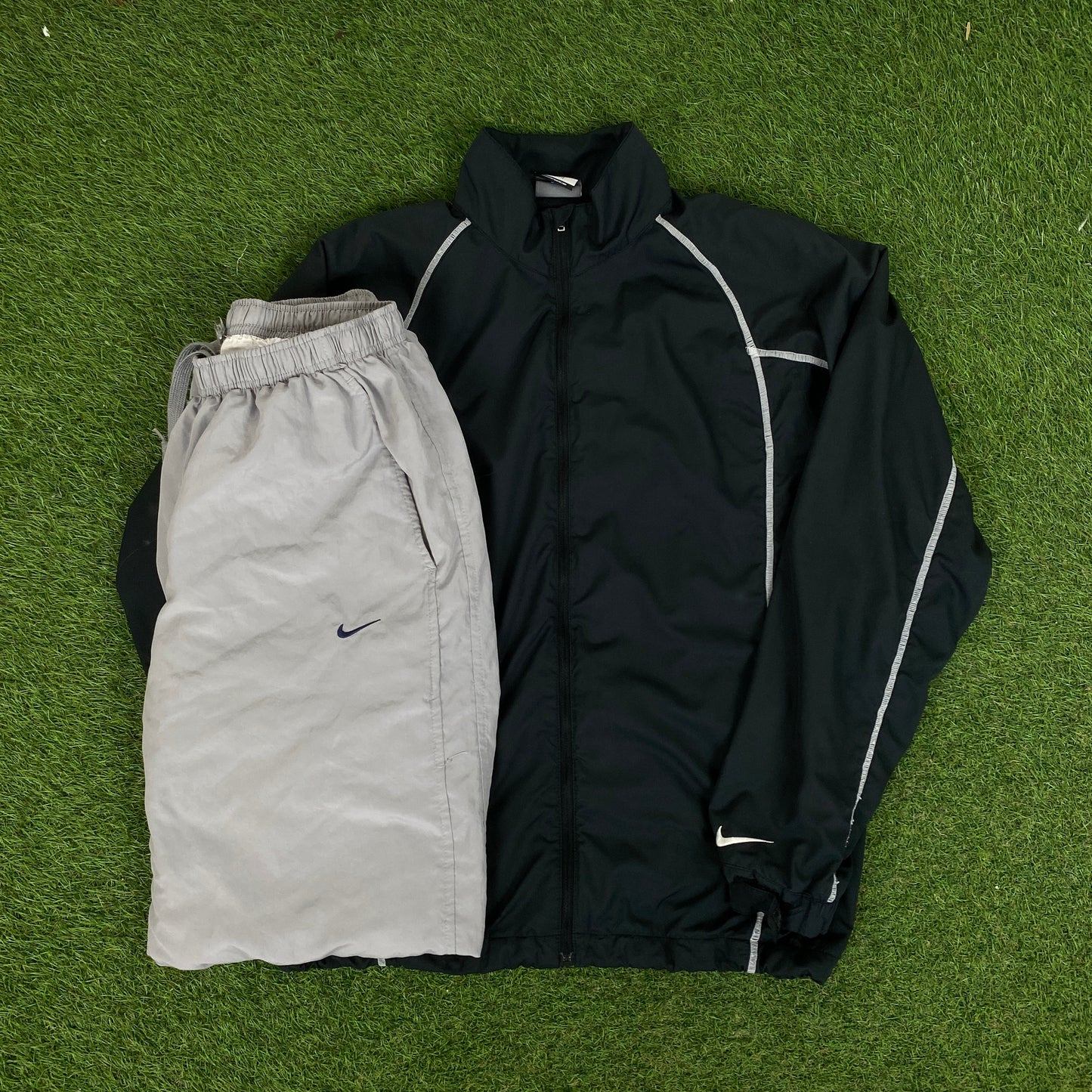 00s Nike Golf Piping Windbreaker Jacket + Joggers Set Black Small