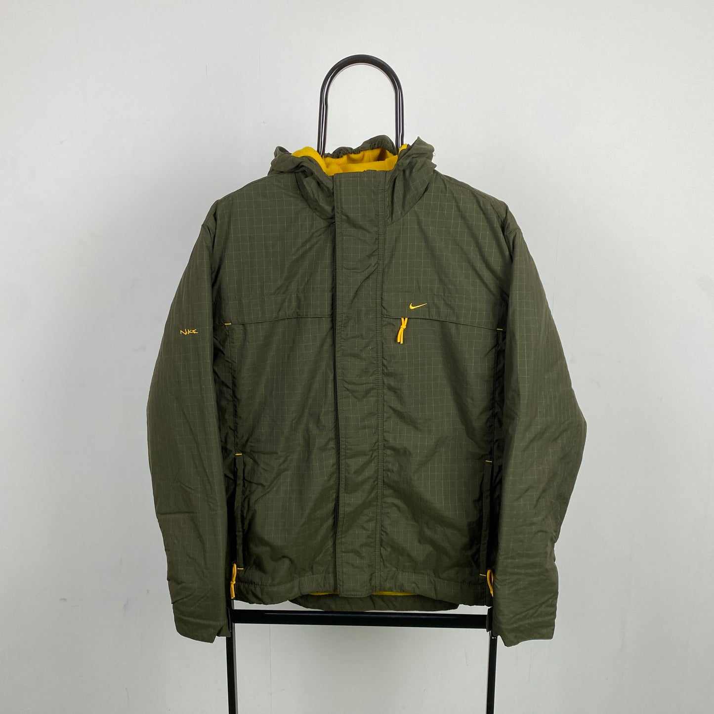 00s Nike Fleece Lined Grid Coat Jacket Green XS