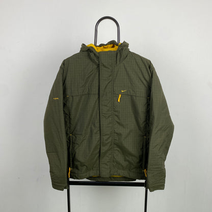 00s Nike Fleece Lined Grid Coat Jacket Green XS