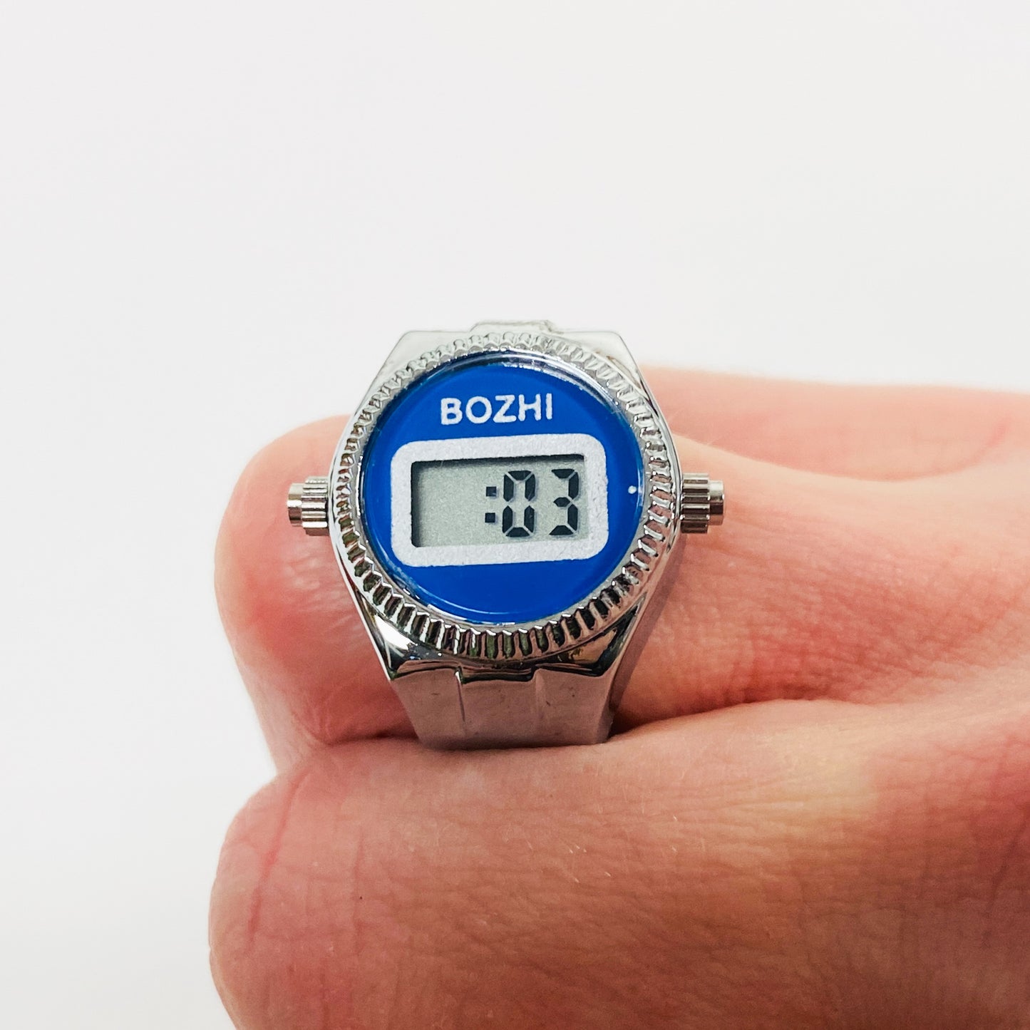 Retro Adjustable Digital Watch Ring Silver Blue