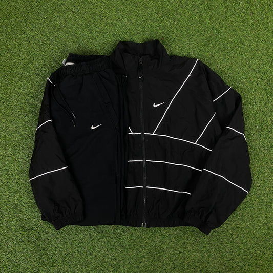 00s Nike Piping Windbreaker Jacket + Joggers Set Black Small