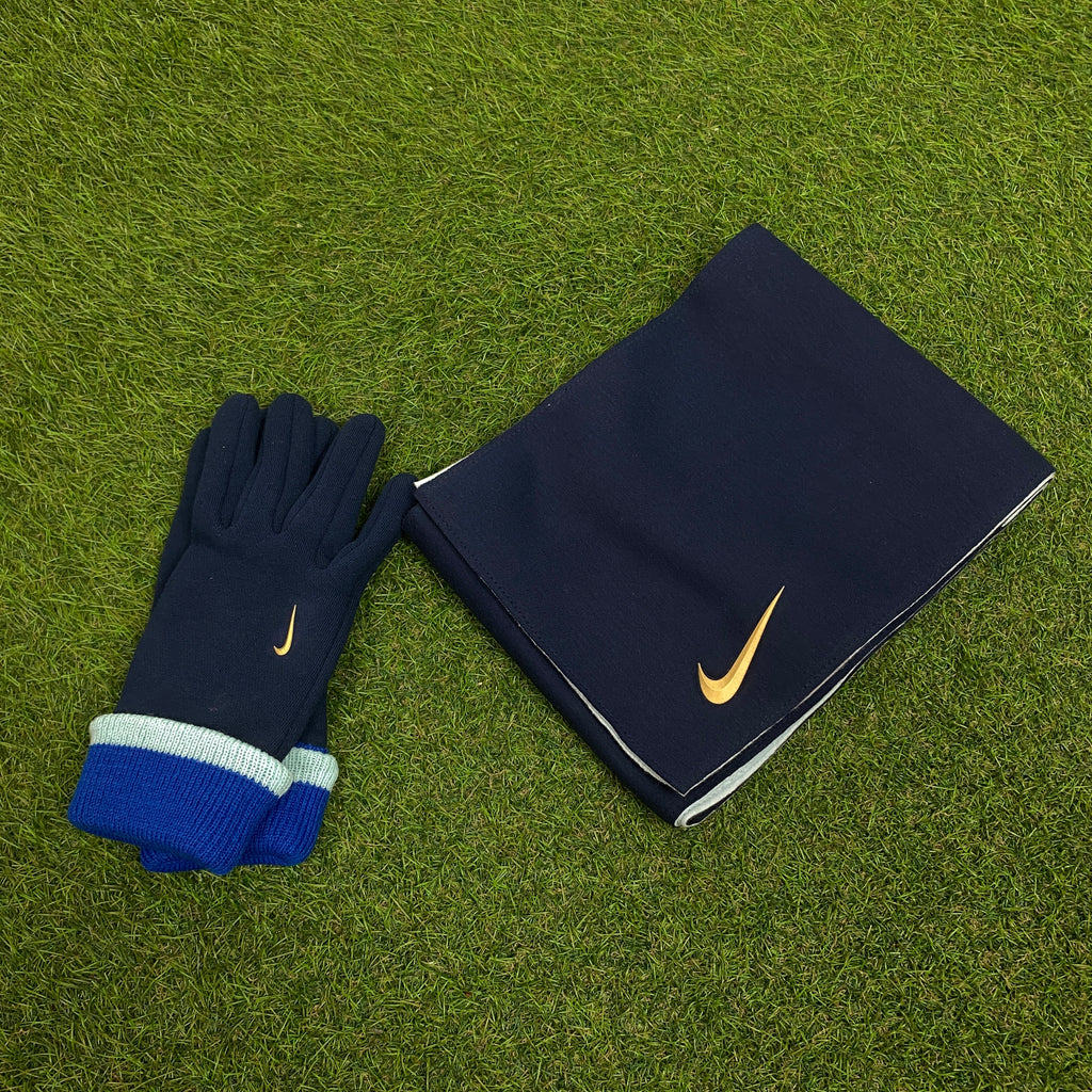 90s Nike Scarf And Gloves Set Blue