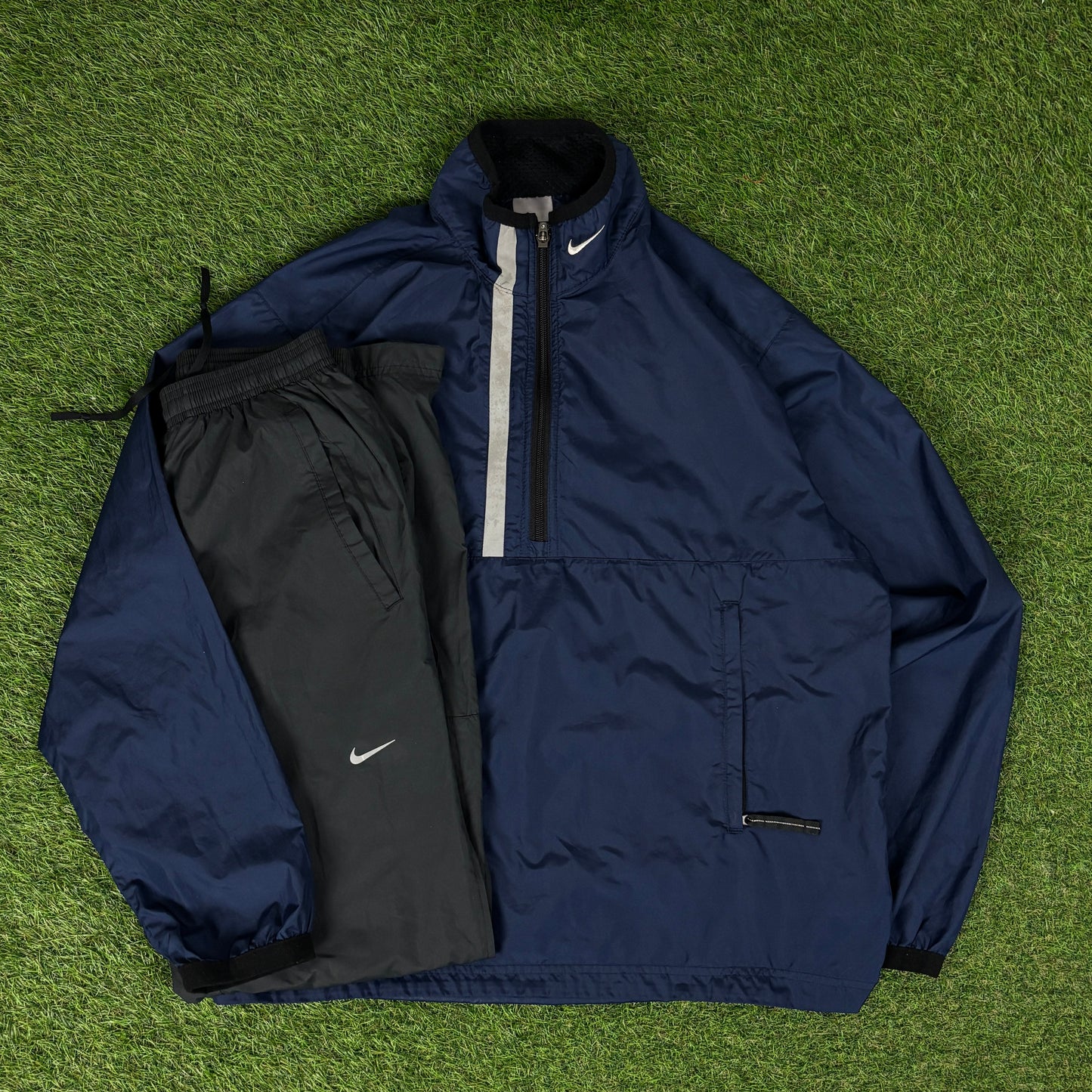 00s Nike Piping Tracksuit Jacket + Joggers Set Blue Large