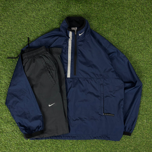 00s Nike Piping Tracksuit Jacket + Joggers Set Blue Large