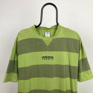 90s Adidas Tennis Striped T-Shirt Green Medium