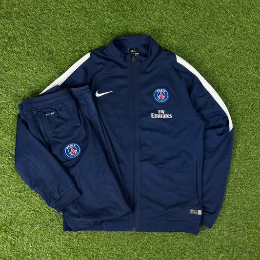 00s Nike PSG Windbreaker Jacket + Joggers Set Blue Small